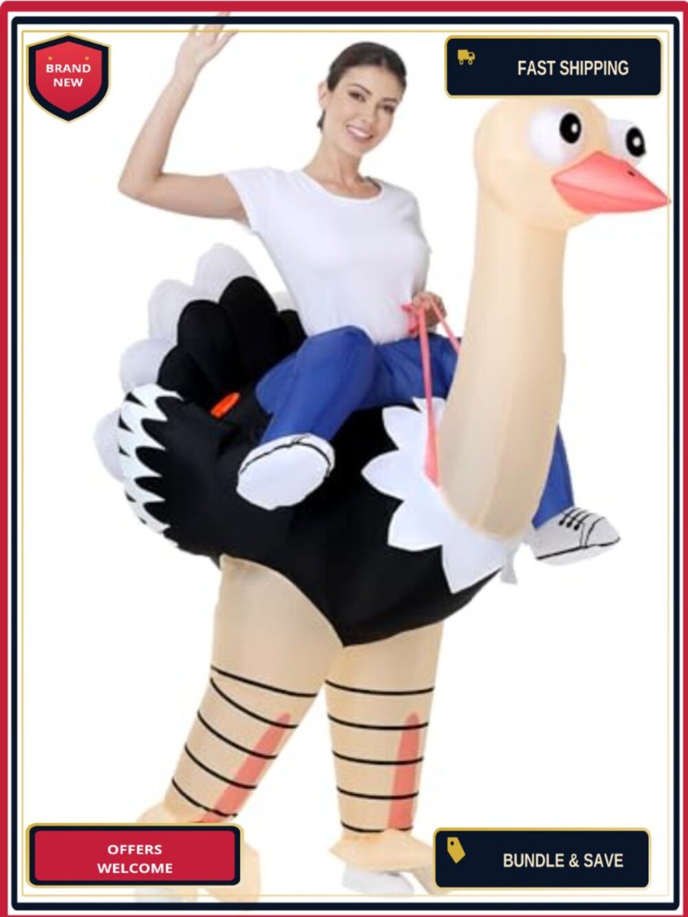 Adult Inflatable Ostrich Costume Nylon Halloween Blow-Up Suit Cosplay Party